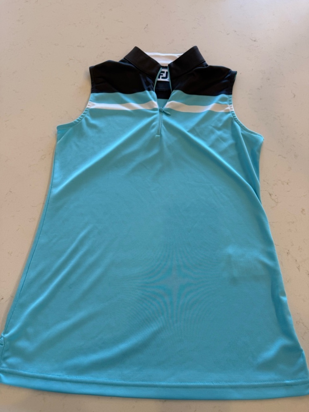 FootJoy Aqua and Black Sleeveless Golf Polo Dress with White Accents